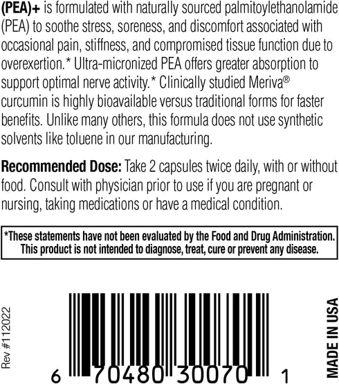 (Pea+, 60 Capsules) All-Natural Meriva Curcumin Supplement for Physiological Support, Immune & Muscular Systems