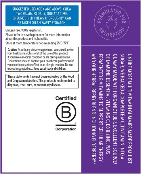 New Chapter Gummies 65% Gummy D3 60ct Kids Multivitamin - Less Sugar, Kids Vitamins with Vitamins C, & Zinc, Non-GMO