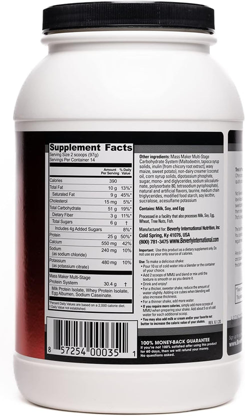 Beverly International Mass Maker Ultra Vanilla, 14 Servings, 3lb, Clean Carbs, Great Taste