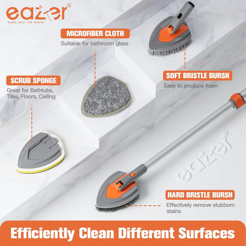 eazer 4-in-1 Long-Handled Tub Scrubber, Versatile Bathroom Cleaning Brush, Ideal for Shower, Tub, and Bathroom
