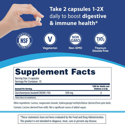 Florastor Probiotics - 30 Capsules for Digestive & Immune Health, Strain Saccharomyces Boulardii, for Women & Men