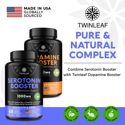 Natural Serotonin Supplement - 5HTP & Cortisol Manager for Women, Includes Vitamin B6, B12, GABA - 60 Capsules