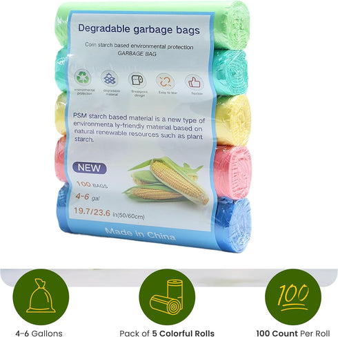 QIXINNET 4-6 100 Count Small Trash Bags Gallon, - Extra Strong & Leak-Proof, Size Expanded Fit, Colorful Degradable
