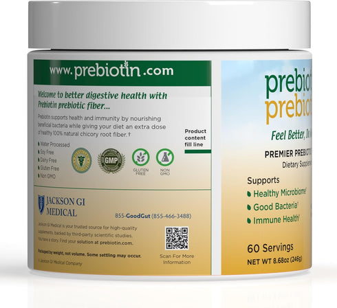 Prebiotin Prebiotic Fiber Supplement Powder, 8.68 oz, Supports Digestive Health & Weight Management, Gluten-Free