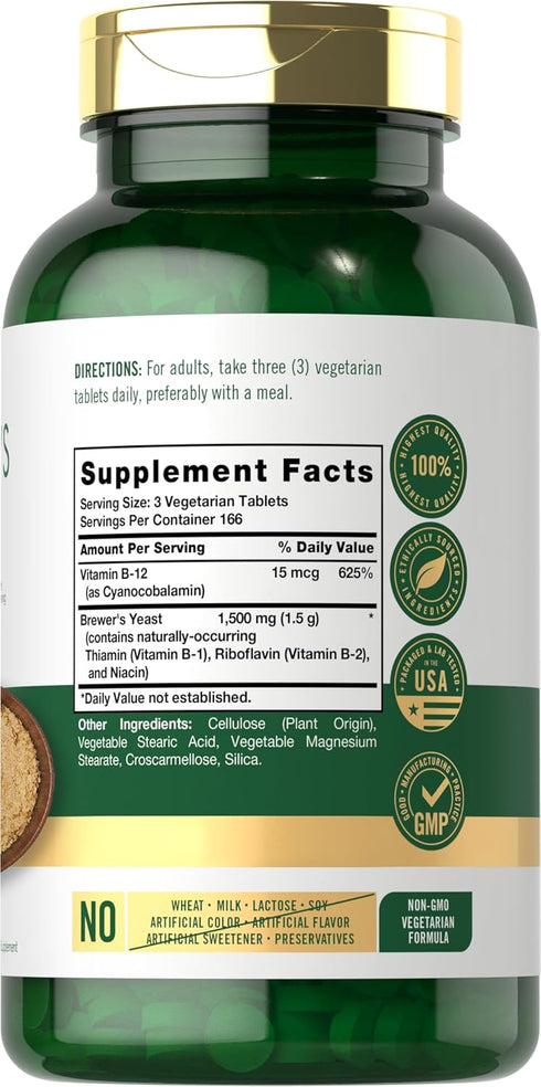 Carlyle Brewers Yeast Tablets with Vitamin B12 | 500 Count | 1500mg | Non-GMO & Gluten Free