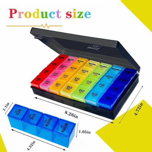 ZVZM 4 7 28 Weekly Pill Organizer Times a Day, Large Medicine Organizer, Pill Box Day Compartment, Portable Travel Pill