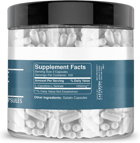 Earthborn Elements L-Carnitine Tartrate, 200 Capsules, Gluten-Free, No Additives, No Magnesium or Rice Fillers