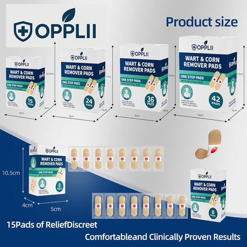 opplii 40% Wart & Corn Remover Pads with Salicylic Acid Extra Strength Wart Pads for Thickened Skin on Feet & Hands