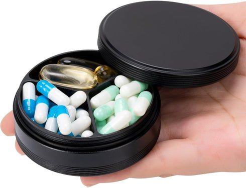 Metal Travel Pill Box 3 Compartment, Portable Waterproof Medicine Organizer Holder for Daily Medication, Vitamin, Fish
