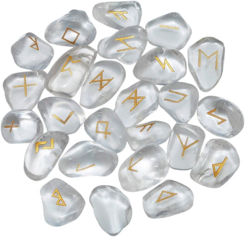 mookaitedecor Rune Stones Set - Engraved Elder Futhark Alphabet Crystal Meditation Divination, Rock Quartz