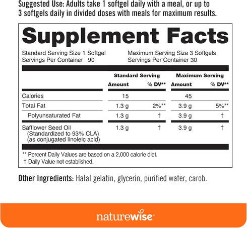 NatureWise CLA 1300 - 95% Active Conjugated Linoleic Acid, Non-GMO, Gluten Free - 90 Softgels