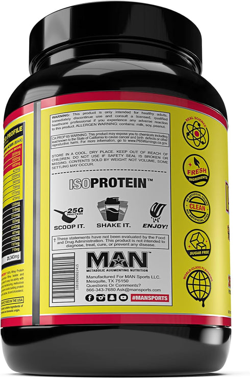 Man Sports ISO-Protein Hydrolyzed - 100% Pure Whey Protein Isolate Powder - Vanilla Ice Cream - 1.32 Pounds