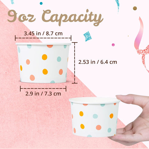 MATICAN Paper Ice Cream Cups - 50-Count 9-Oz Disposable Dessert Bowls for Hot or Cold Food, Party Supplies