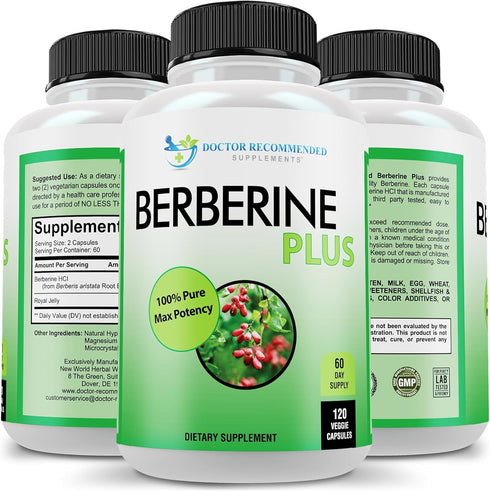 DOCTOR RECOMMENDED SUPPLEMENTS Berberine Plus 1200mg - 120 Veggie Capsules with Royal Jelly Per Serving