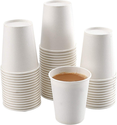 White Paper Cups - 50 Pack, 8 Oz Disposable Cups for Hot Coffee & Water