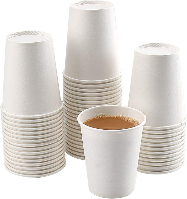 White Paper Cups - 50 Pack, 8 Oz Disposable Cups for Hot Coffee & Water