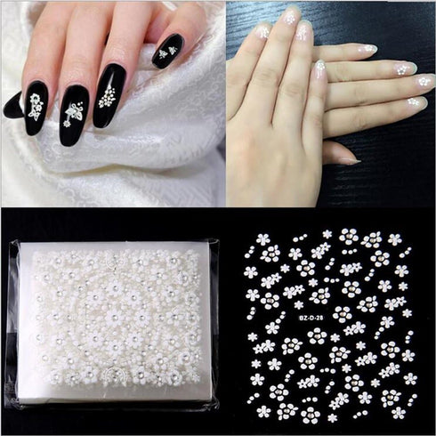 WOKOTO 90Pcs Self-Adhesive 3D Nail Art Sticker - Colorful White Black Flower Fingernail Decals with 1 Pcs Anti-Static