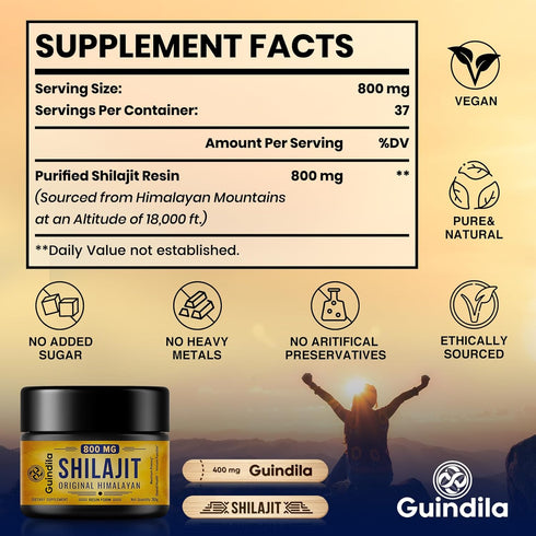 800mg Shilajit Supplement - Pure Himalayan Organic Shilajit Resin with 85+ Trace Minerals & Fulvic Acid, 2 Packs