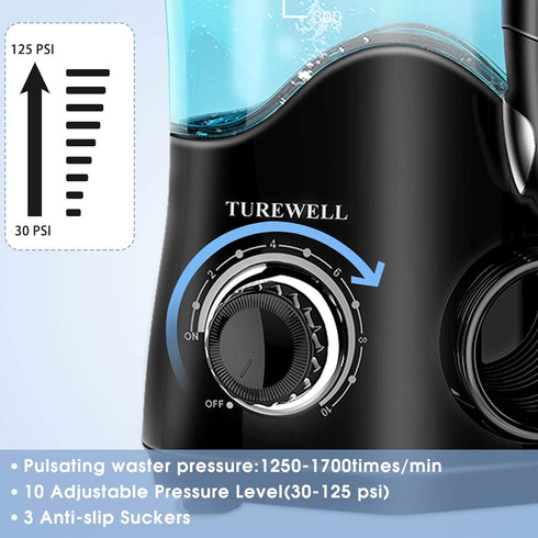 TUREWELL FC162 Water Dental Flosser for Teeth/Braces - 10 Pressure Levels, 8 Water Jet Tips, 600ML Electric Irrigator