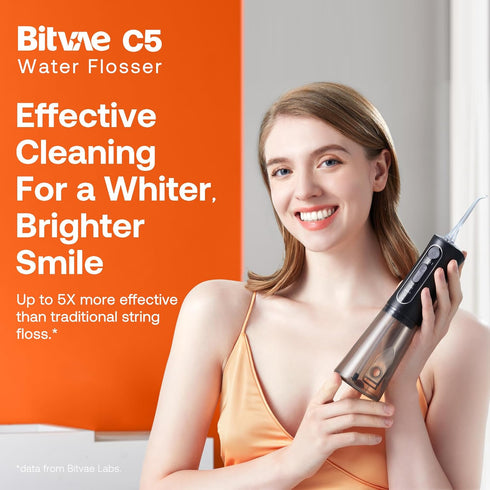 Bitvae C5 Cordless Water Dental Flosser - 3 Modes, 5 Intensities, IPX7 Waterproof, 5 Tips for Teeth Cleaning - Black