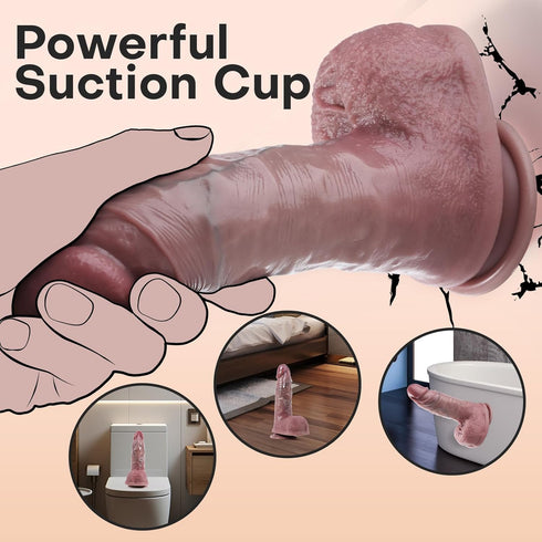 MIAO-GK 6 Inch Girth Realistic Dildo - Skin-Like Texture Thick Dildos, Dual Density Liquid Silicone Dildos with Strong