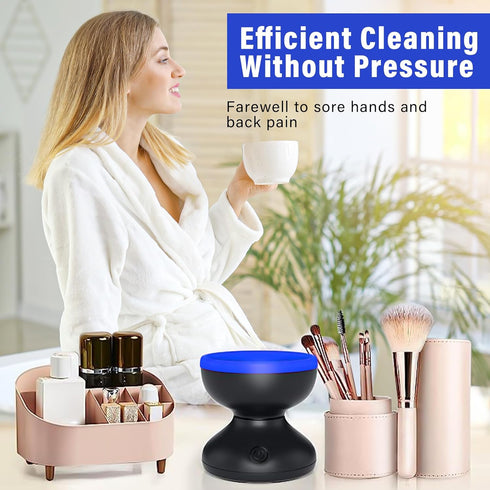 Upgrade Electric Makeup Brush Cleaner Machine, Automatic Spinner for All Size Brushes, Blue