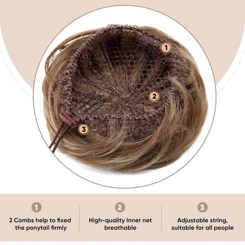 SARLA Dirty Blonde Hair Bun Extension, Drawstring Ballet Bun Hair Pieces Synthetic Updo Donut Chignon for Women, Girls