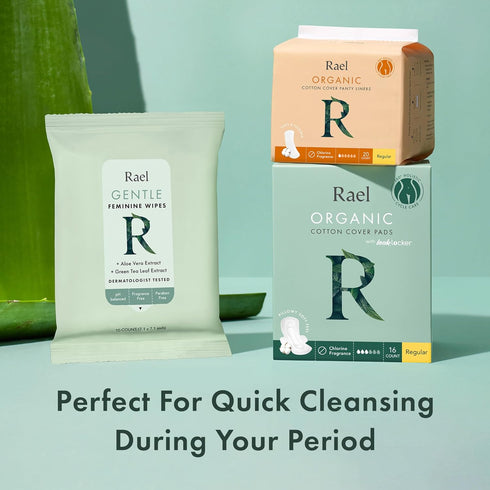 Rael Feminine Wipes, Flushable pH Balanced Wipes, Travel Size, 10 Count, Pack of 3