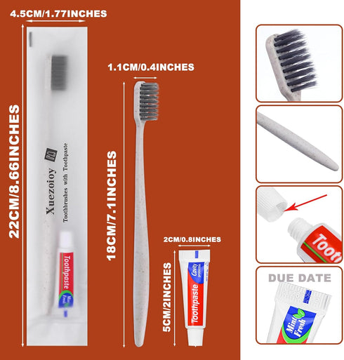 Disposable Toothbrushes with Toothpaste, 30 Pack Apricot Individually Wrapped Travel Toothbrushes Kit