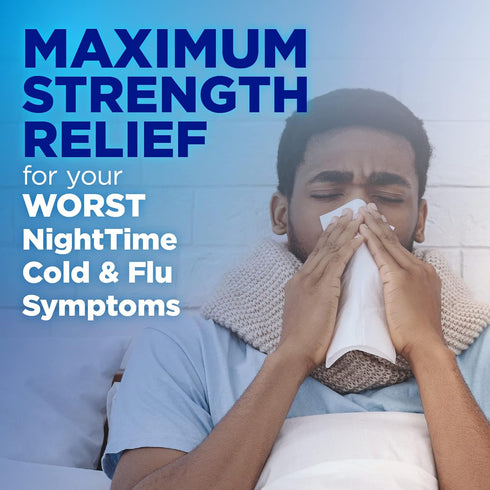 Amazon Basic Care Nighttime Severe Cold and Flu Syrup, Max Strength, Mixed Berry, 12 fl oz