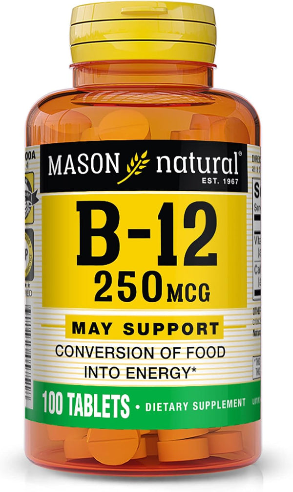MASON NATURAL Vitamin B12 250 mcg with Calcium, 100 Tablets, Supports Nerve Function