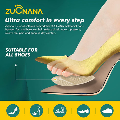 Ball of Foot Cushions (Beige) | Metatarsal Pads for Women, 6 Pairs Reusable Shoe Inserts for Pain Relief