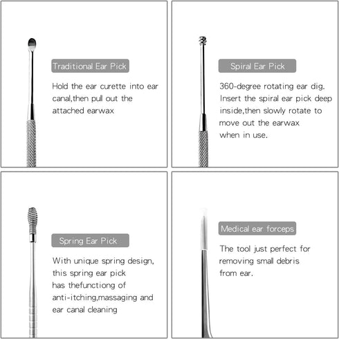 6 Pcs Ear Pick Ear Curette - LED Light Earwax Removal Cleaner with Stainless Steel Storage Box