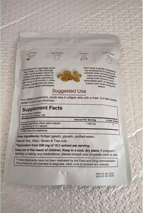 Lumine Organics 1PCS 7500mg 300Softgels,Vegetarian (1PCS-D) Aged Garlic Extract Capsules, Per Serving, Aged