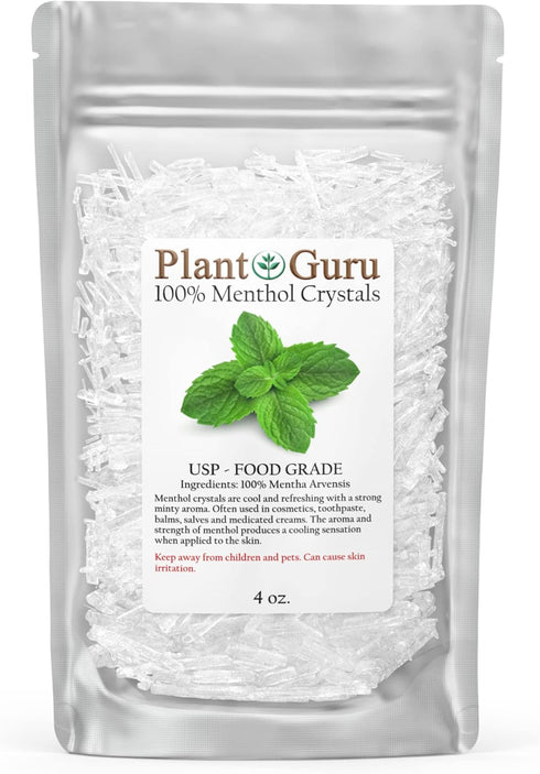 Menthol Crystals 4 oz, 100% Pure Natural USP Food Grade for Cosmetics, Salves, Balms, Creams & Soap Making