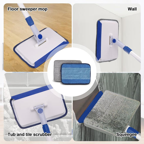 Qaestfy Baseboard Cleaner Tool with Handle, Wall Floor Mop with Extendable Handle, 6 Reusable Pads Included