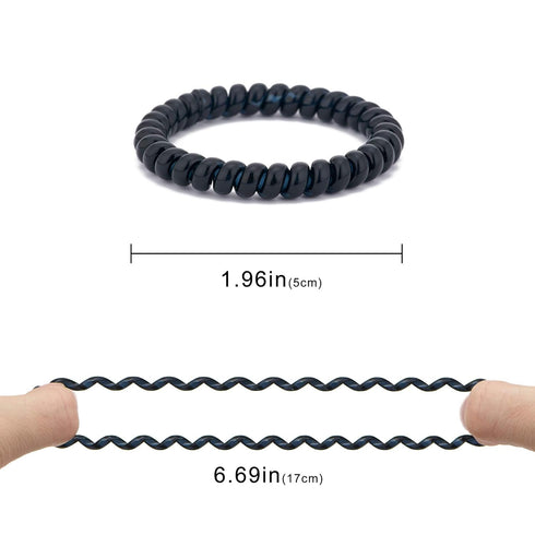 Spiral Hair Ties (Thin Black, 12 Pcs) - No Crease Plastic Coil Ponytail Holders for Women