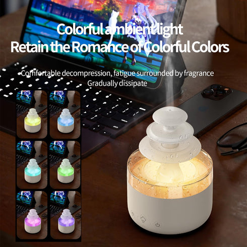 ZORIC 7-Color Office(500ml) Cloud Rain Humidifier & Essential Oil Diffuser with LED Mood Lights, White Noise Rain