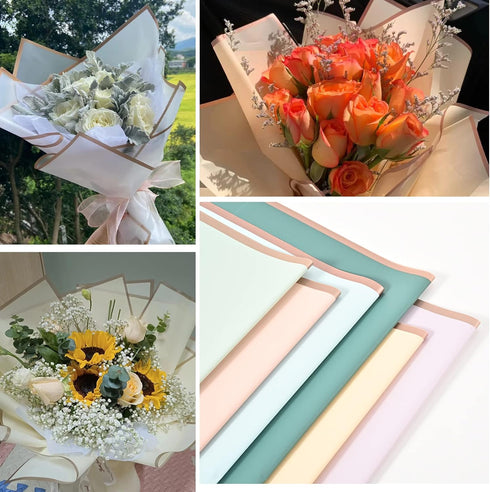20 Sheet 10 Colors Gold Edge Flower Wrapping Paper, Waterproof Floral Wrap for DIY Crafts, 22.8*22.8 Inches