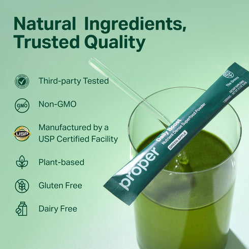 Proper, The Greens Daily Boost Organic Greens Powder. Whole Food, Apple Flavor Veggie Powder Superfood with Wheatgrass