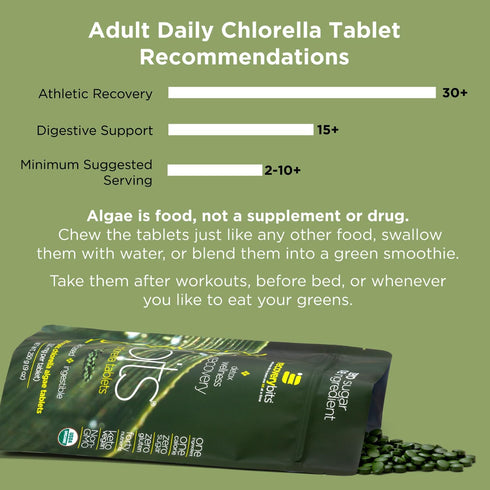 RECOVERYbits Organic Chlorella Algae Tablets, Pure Green Algae Superfood, Immune Boosting, Non-GMO, 60 Tablets