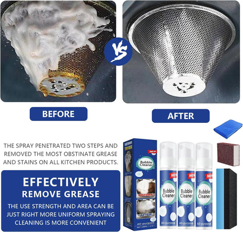 (100ML*3PCS) Bubble Cleaner Foam, Heavy Oil Stain Rinse-free Cleaner Spray, Powerful Stubborn Grease Remover