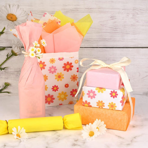 100 Sheets 20 * 14 Inches Boho Tissue Paper, Retro Orange Yellow Pink Color for Gift Wrapping and Crafts