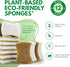 Biodegradable Natural Kitchen Sponge - Compostable Cellulose and Coconut Walnut Scrubber Sponge - Pack of 12 Eco Friendly Sponges for Dishes - Handy Shape by AIRNEX
