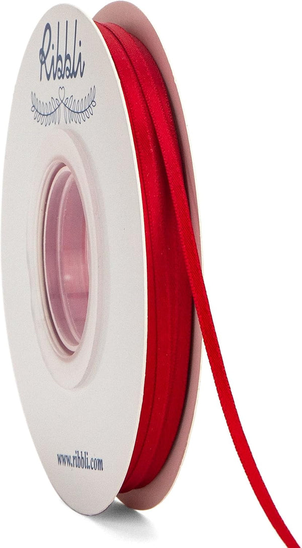 Ribbli Double faced Red Satin Ribbon,1/8” x Continuous 50 Yards,Use for Bows Bouquet,Gift Wrapping,Floral Arrangement by Ribbli