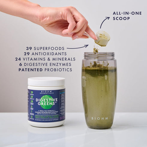 BIOHM Essential Digestive Greens - Green Superfood Powder with Antioxidants, Probiotics, and Berry Flavor