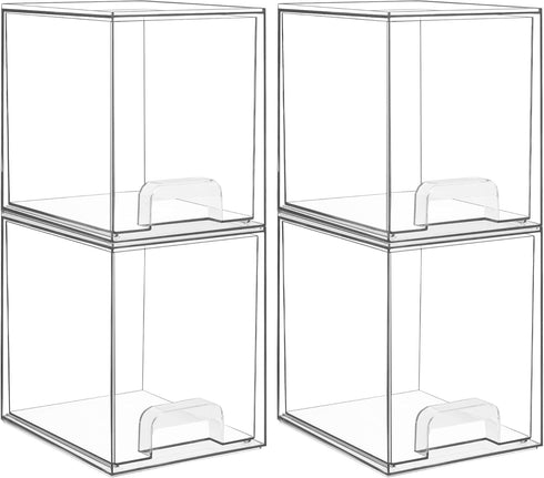 Vtopmart 4 Pack Clear Stackable Storage Drawers - 7.6" H Organizers for Skincare and Bathroom Supplies