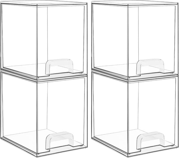 Vtopmart 4 Pack Clear Stackable Storage Drawers - 7.6" H Organizers for Skincare and Bathroom Supplies
