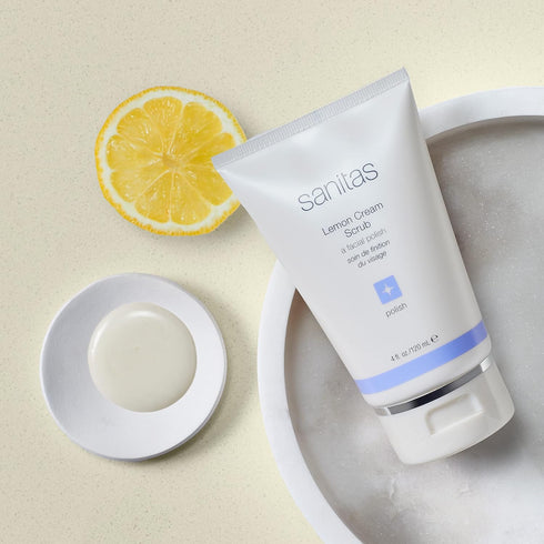 Sanitas Skincare Lemon Cream Scrub, Dual Action Facial Scrub with Vitamin C, Manual Exfoliant, 4 Ounces