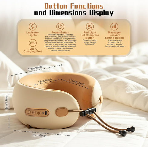 Neck Massager Pillow with Heating,Portable Heated Kneading Massage Cushion Pillow,Cordless Shiatsu Neck Massager
